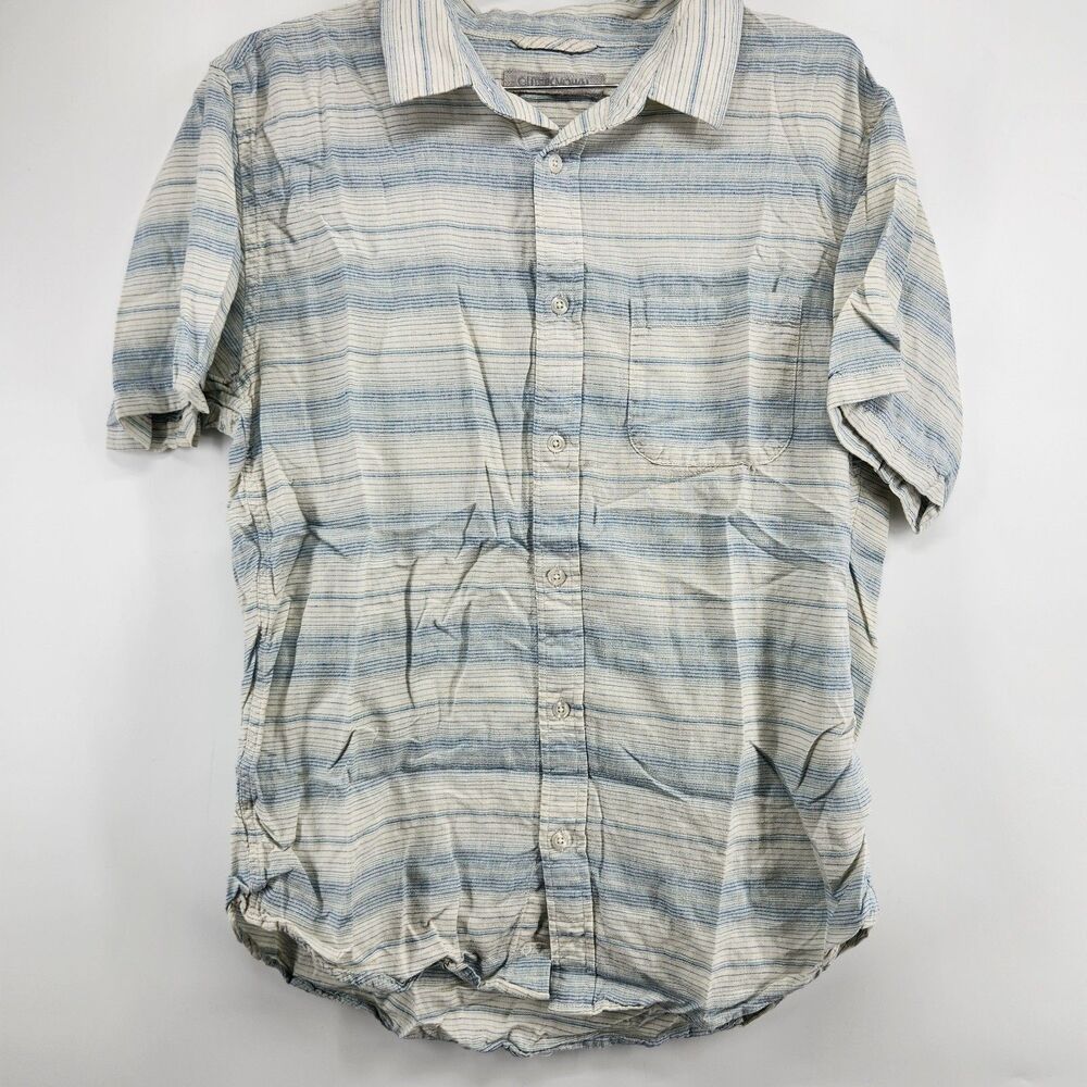 Outerknown Men's Medium‎ Beige Blue Collared Short Sleeve Button Up Shirt